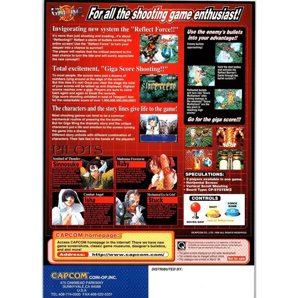 Giga Wing 1999 Capcom Arcade Flyer CP-System II Shooter Game Promo - Picture 2 of 2